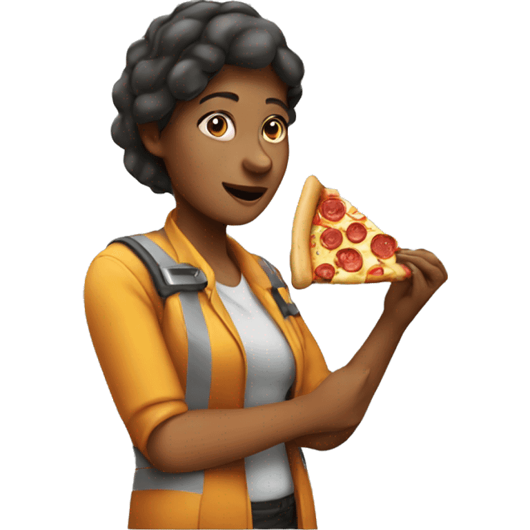 Women engineer eating pizza emoji