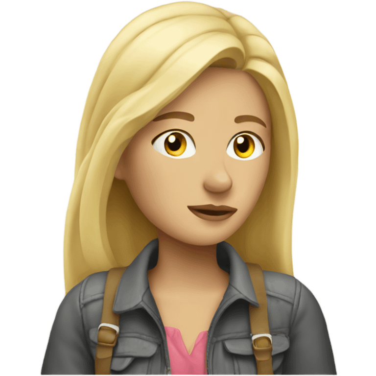 blonde woman thinking about travel car clothes emoji