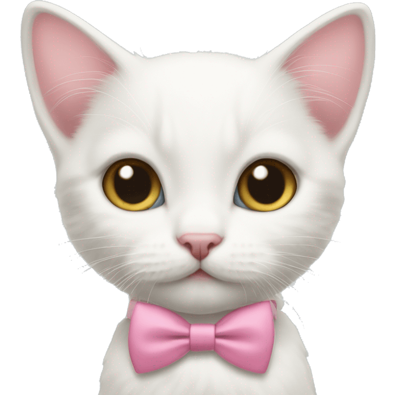 White Kitten wearing a pink bow tie emoji