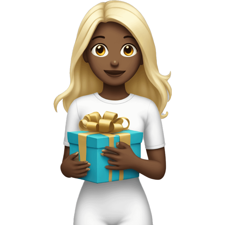 white scene girl holding gifts in her hands emoji