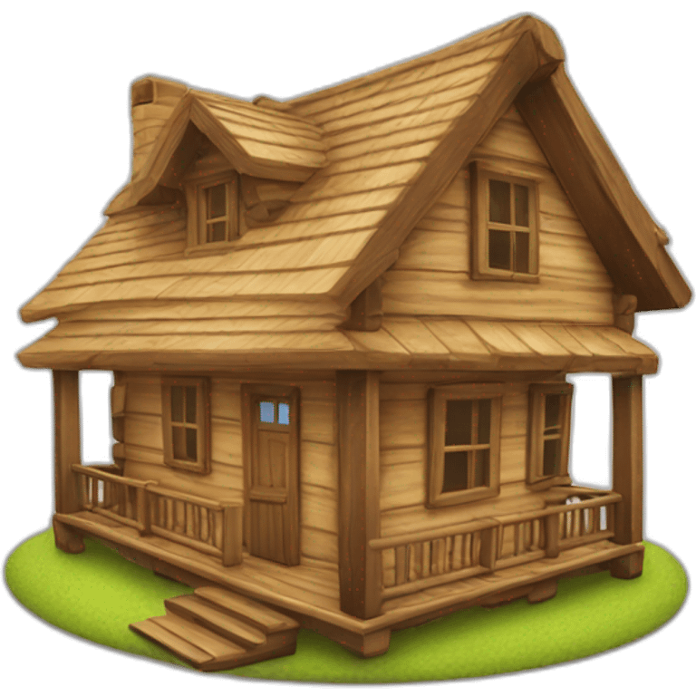 Wooden house with pc emoji