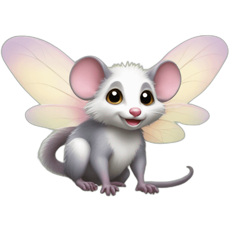 Adult opossum with fairy wings, looking proud  emoji