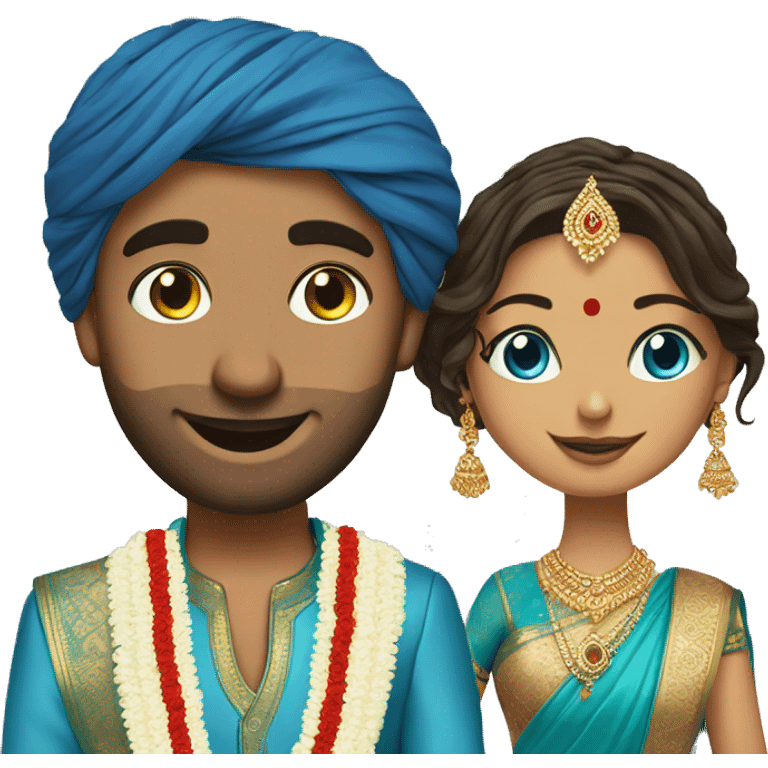 Indian groom with white skin blue eyes bride with saree emoji