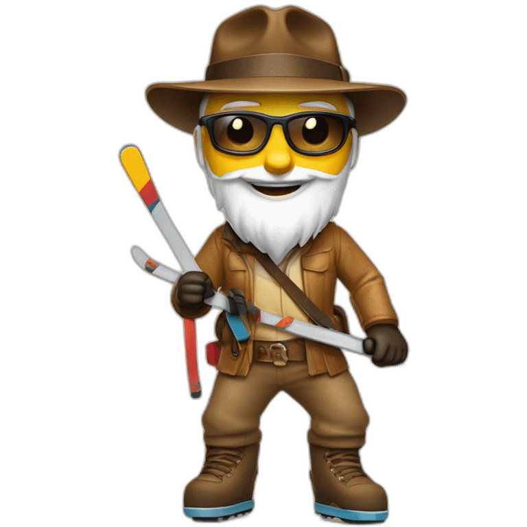 Indiana Jones qui fait du ski alpin avec skis au pied emoji