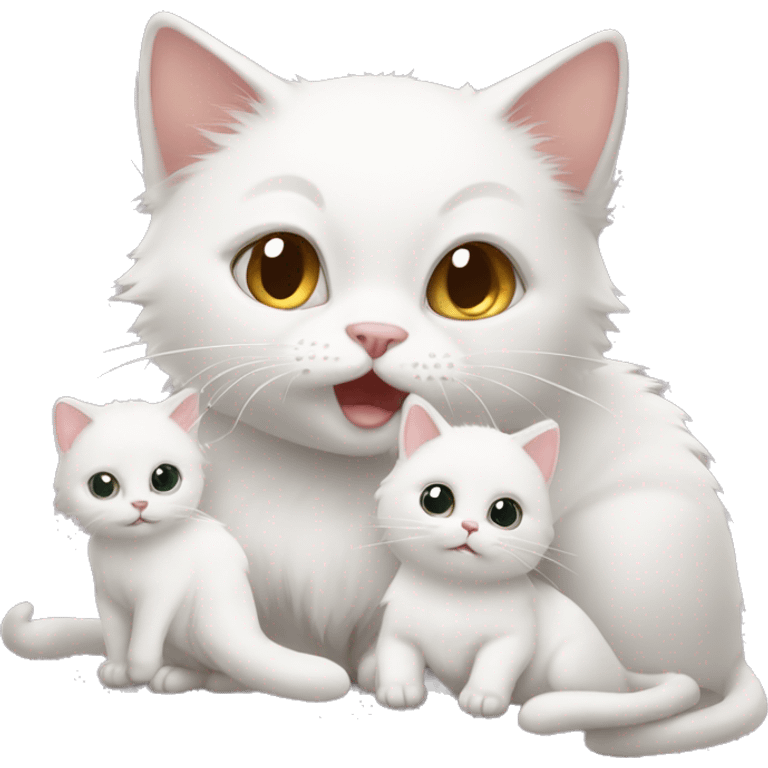 White cat with 2 baby cats emoji