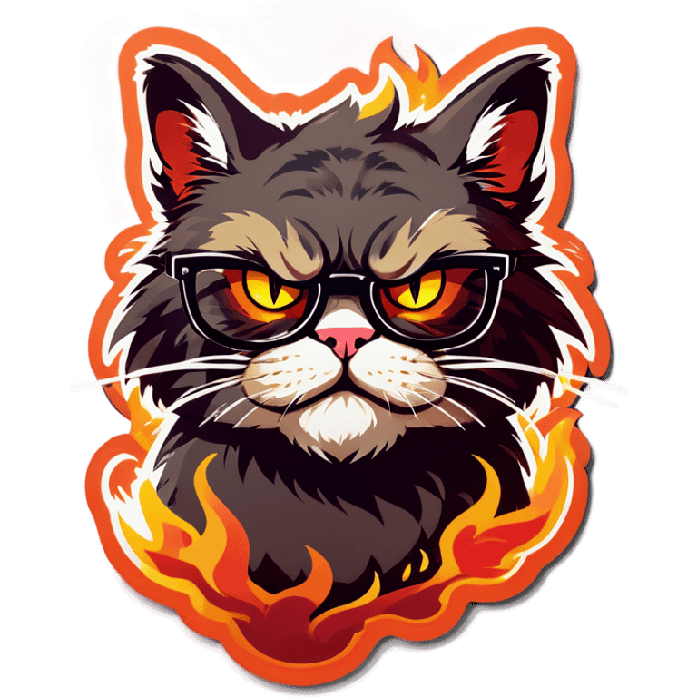 Angry cat with glasses on fire  emoji