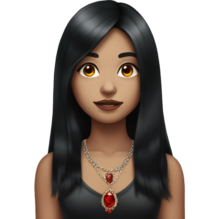 portrait of a girl with long black hair with red highlights and jewelry emoji