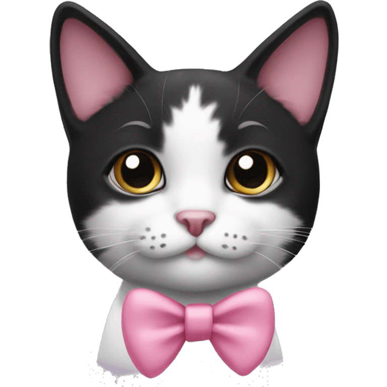 Black and white cat with a small pink bow on just one ear emoji