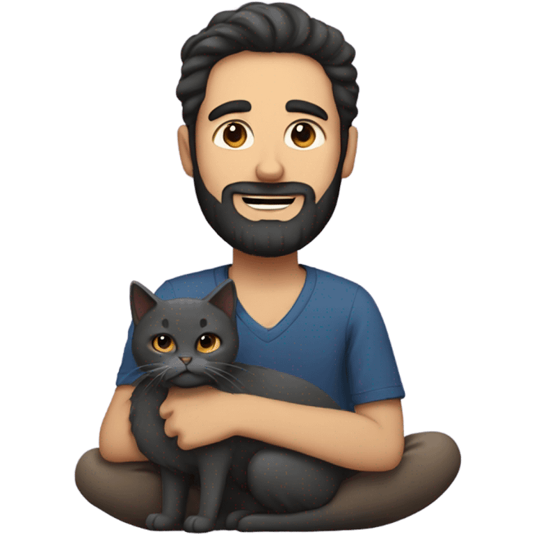 man with a beard and dark hair with a cat emoji