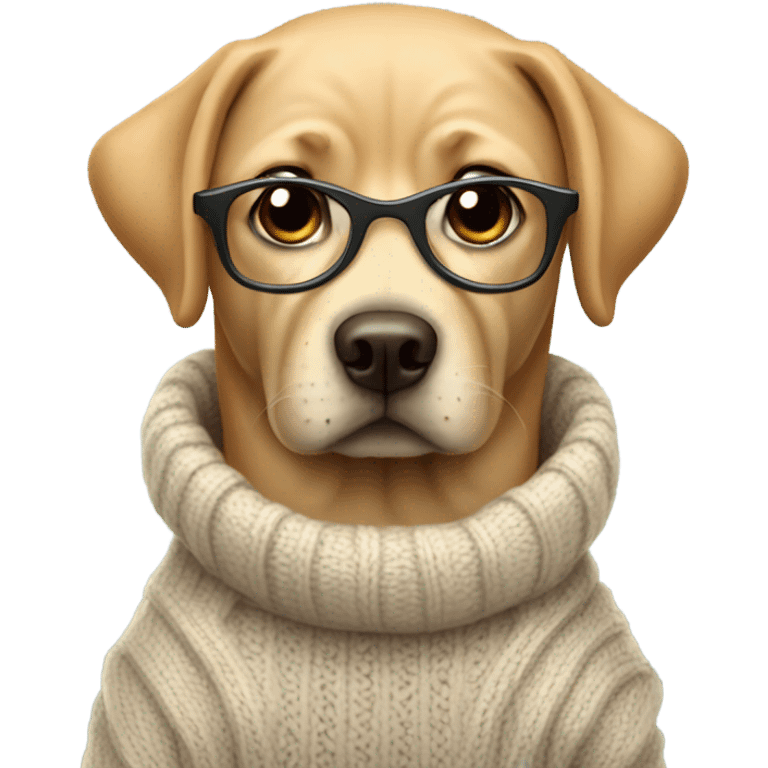 Lab dog wearing a sweater and glasses emoji