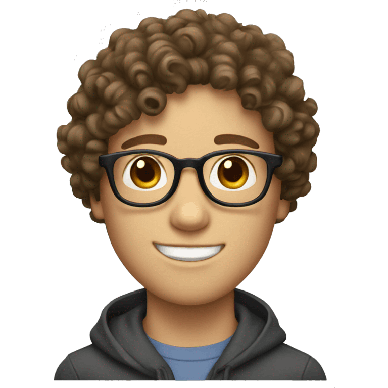 Curly brown hair white boy with glasses  emoji