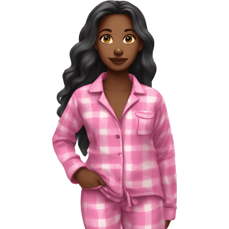 Beautiful black woman long hair pink flannel pajamas emoji