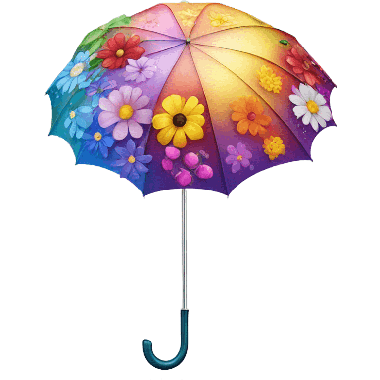 Large umbrella made of flowers with dew drops and handle emoji