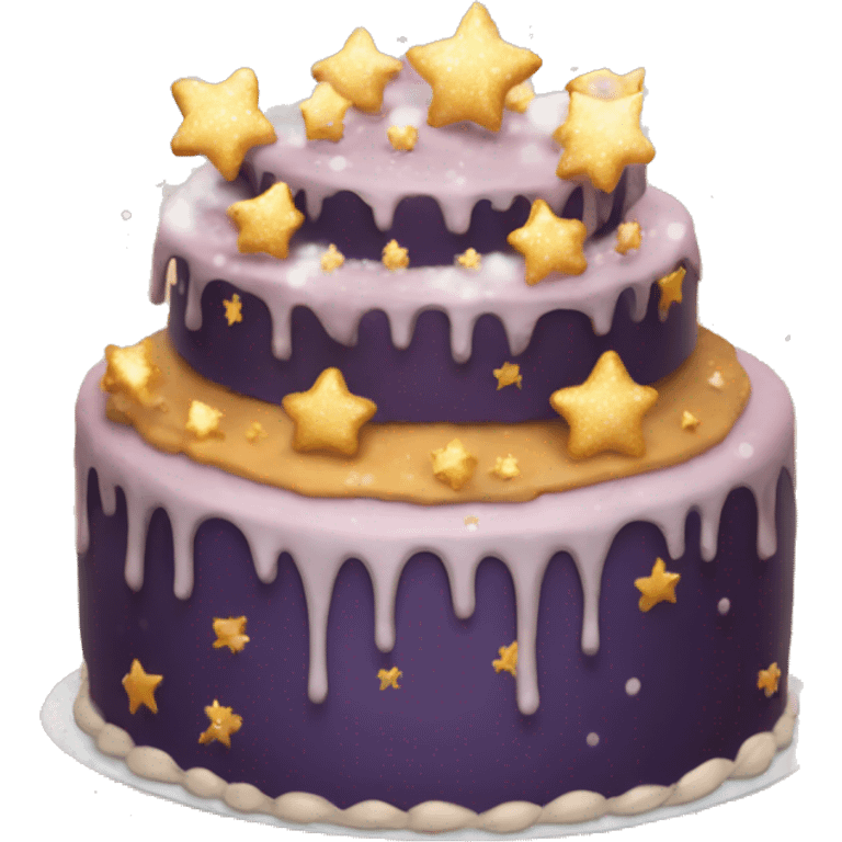 Cake with twinkling stars and snow fall emoji