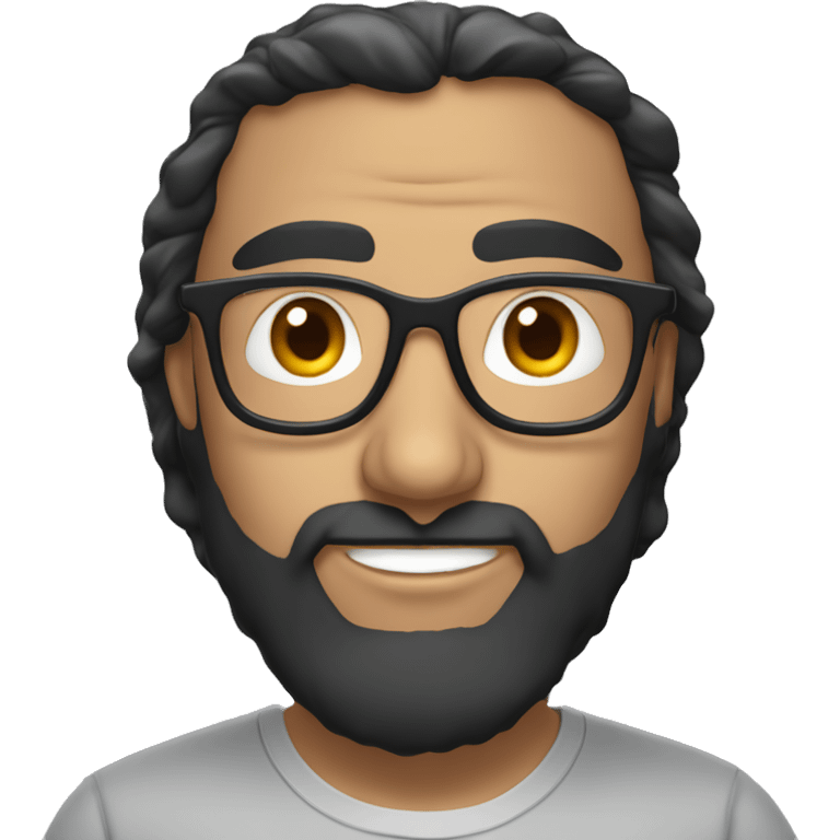 Middle Eastern man wearing t-shirt, black short hair, beard and glasses emoji