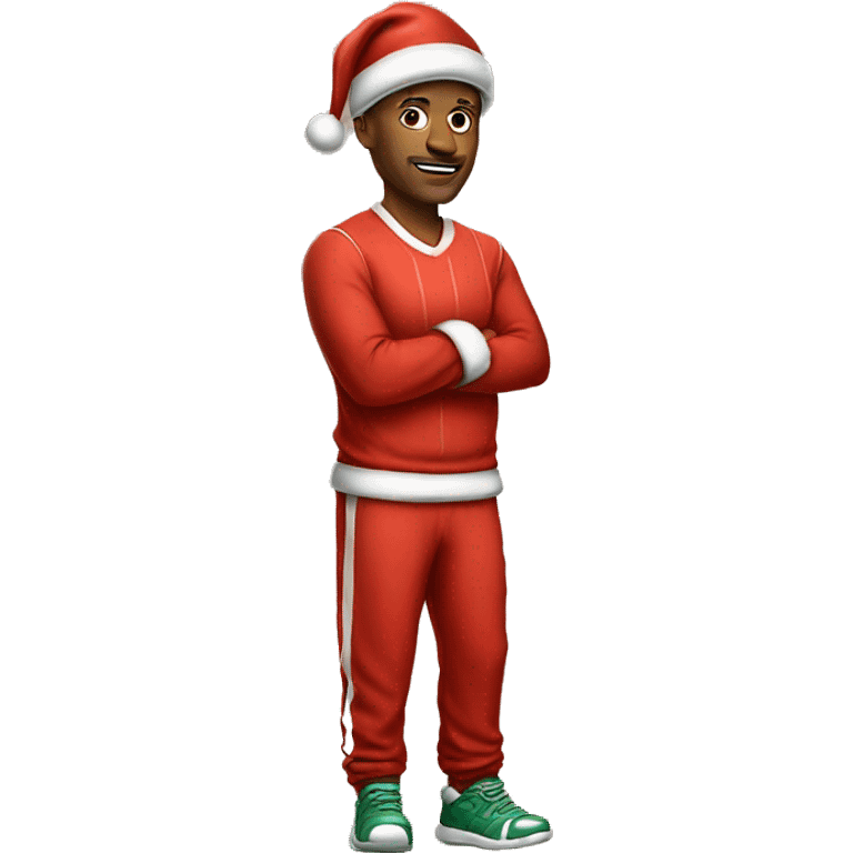 a basketball coach wearing christmas pjs and a Santa hat emoji