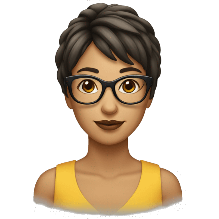 Una mujer con pelo corto flequillo y gafas emoji