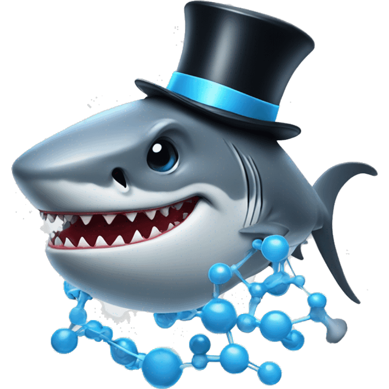 Mad shark wearing top hat and molecule  emoji