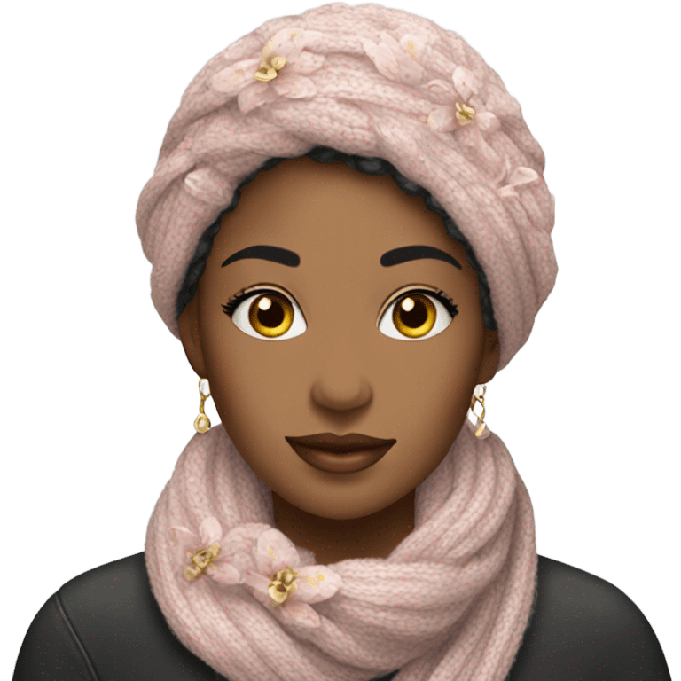 Beautiful Woman with Knit scarf floral glitter design  emoji