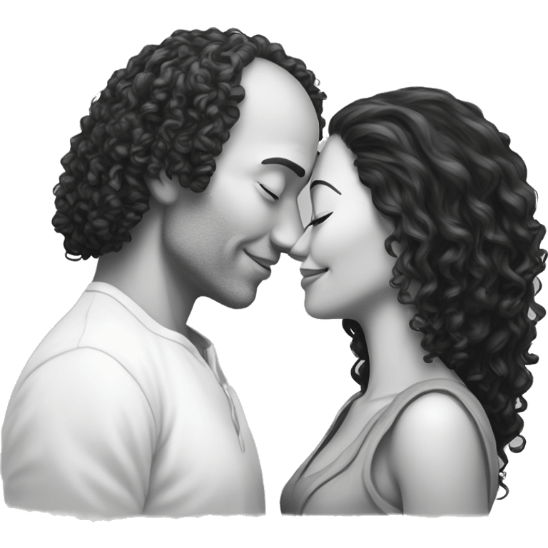 intimate moment between lovers, red bald man, long black curly hair woman emoji