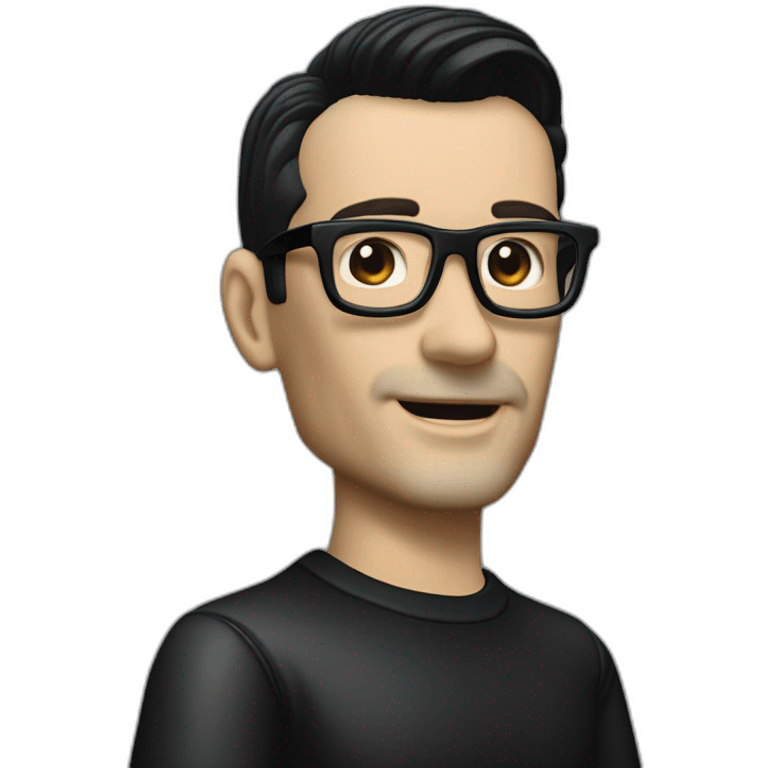 small photo realistic left arm waving Ralf Hutter from Kraftwerk, short straight black hair, Dark Brown eyes, black glasses, thin, black shirt, left side view emoji