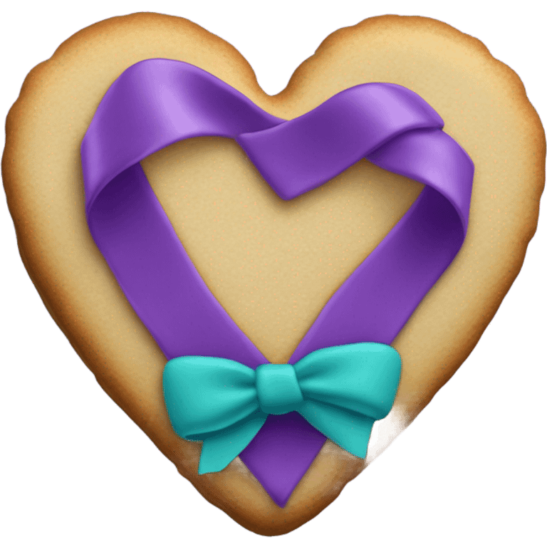 Heart cookie with teal purple ribbon emoji