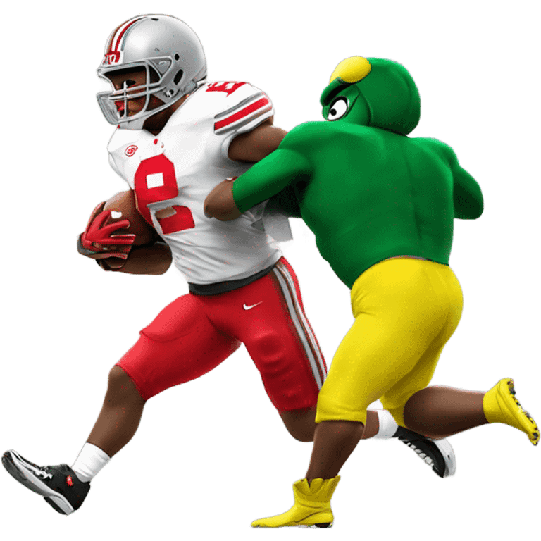 Ohio state buckeye mascot Brutus beating up the Oregon ducks mascot  emoji