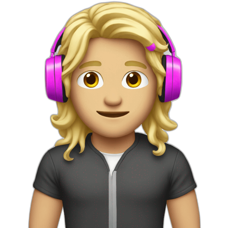 blond guy with long hair and pink headphone emoji