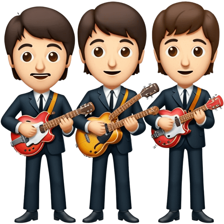 Cinematic Realistic The Beatles Group Emoji, depicted as an iconic band of four exuding playful charisma and musical genius with retro instruments and vibrant expressions, rendered with rich textures and nostalgic dynamic lighting that captures their legendary impact on pop culture. emoji