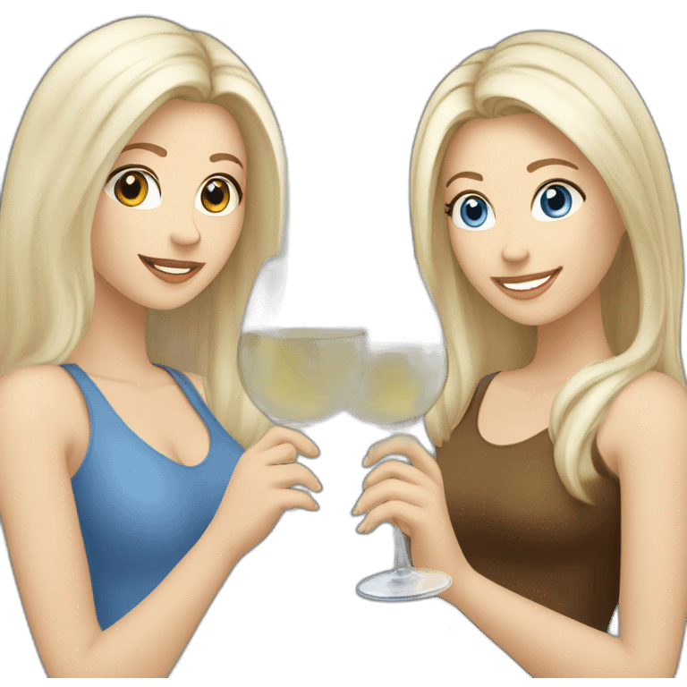 A white female with brown eyes and blond medium long hair and a white male with blue eyes and grey hair, they toast to each other with a glass of white wine. emoji