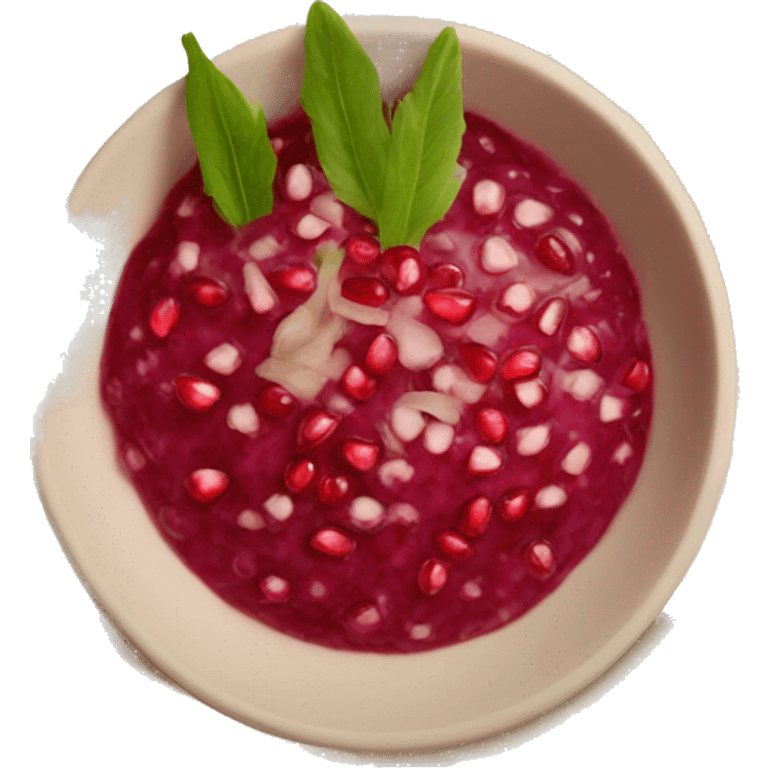 matbucha dip with pomegranate seeds on top emoji