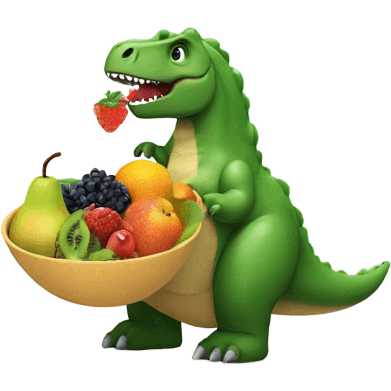 Dinosaur eating a bowl of fruit emoji