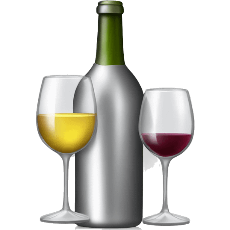 Silver wine bottle and wine glas filled with withe wine emoji