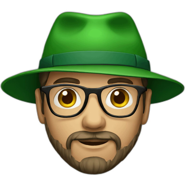 man with glasses, beard and green hat emoji