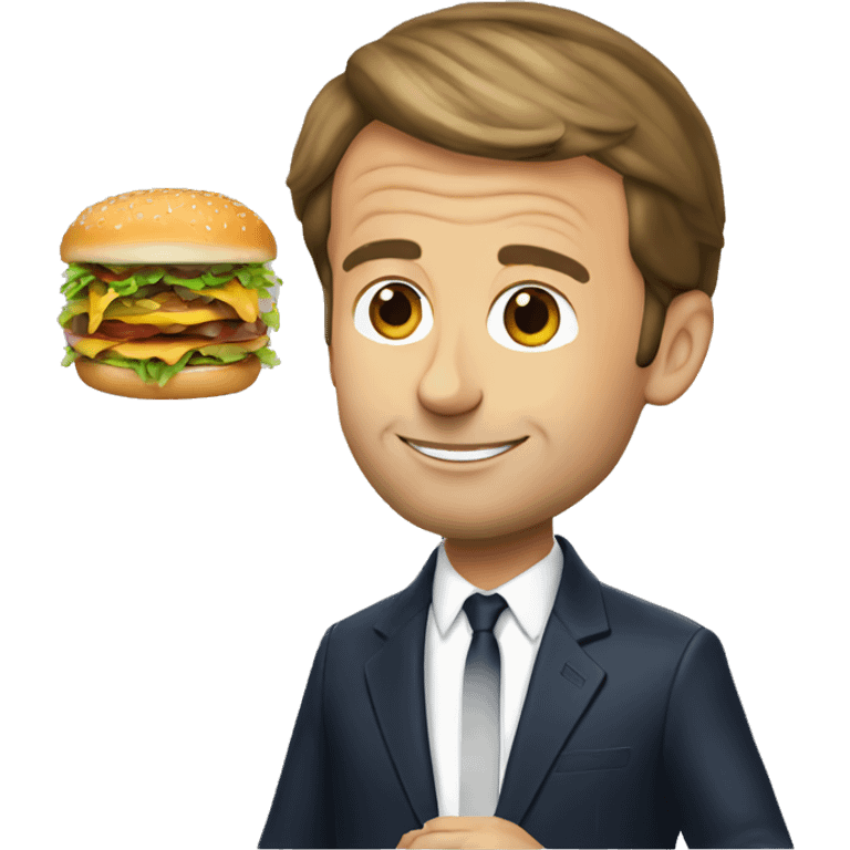 Emmanuel Macron eating a hamburger emoji