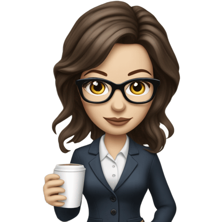 Lifelike Kate Beckinsale blue eyes wearing glasses in a business dress drinking a cup of tea  emoji