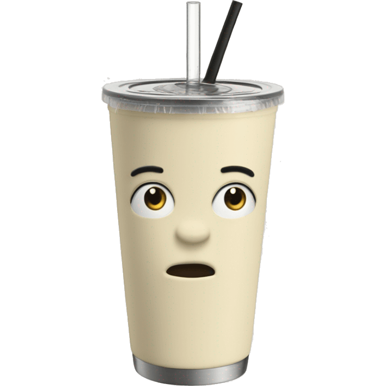 Cream Stanley tumbler with straw  emoji