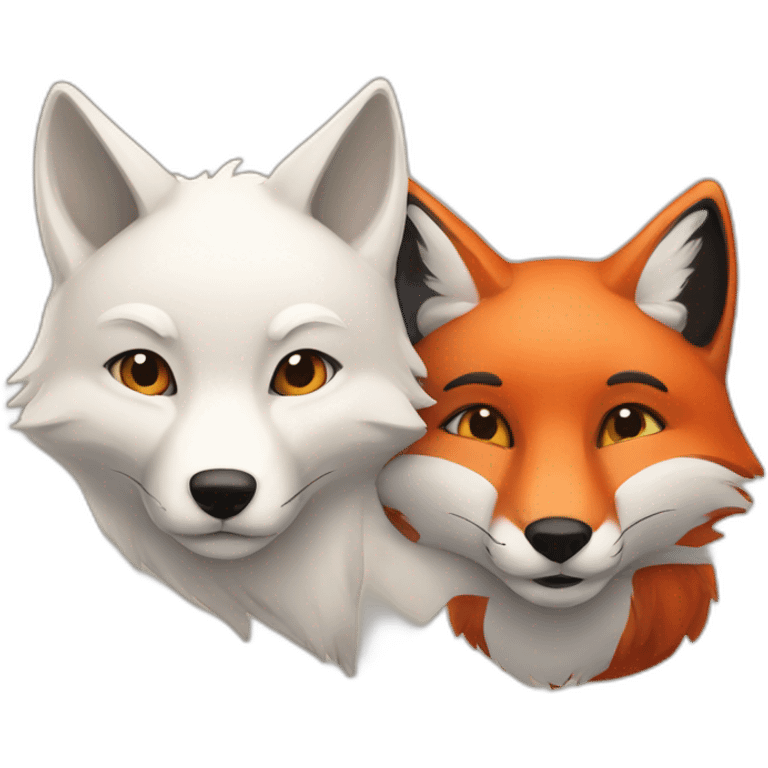 one red fox one white fox and one black fox emoji