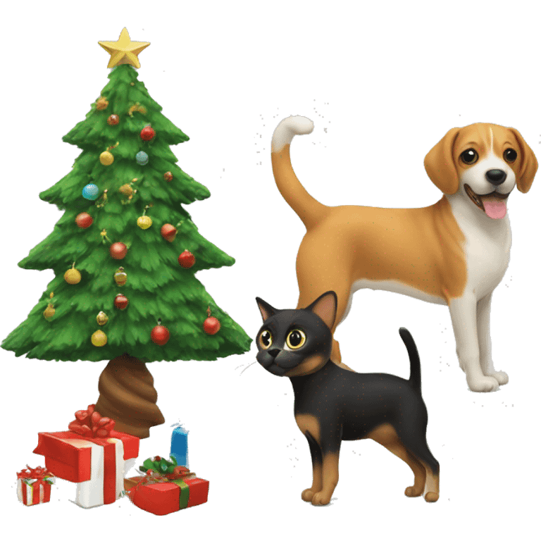 Cat and dog Christmas tree emoji