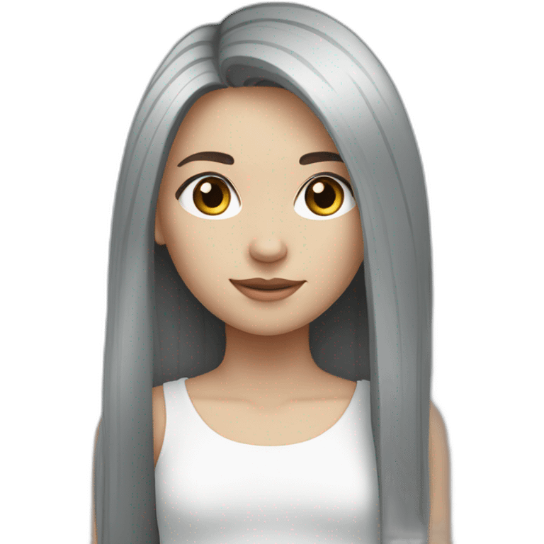 Grey straight long hair girl white skin blue-gray eyes emoji