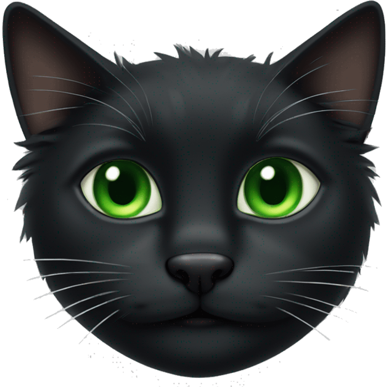 Fluffy black cat with green eyes a black nose and white whiskers emoji