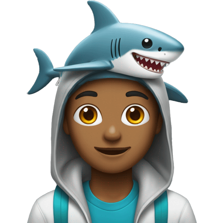 student with a shark hat emoji