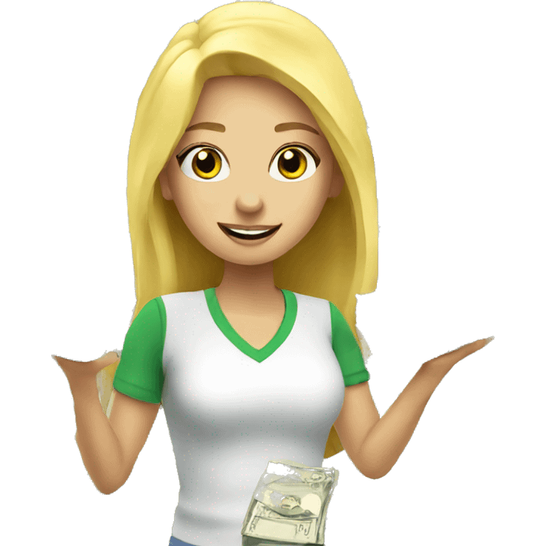 Blonde girl with money flying around emoji