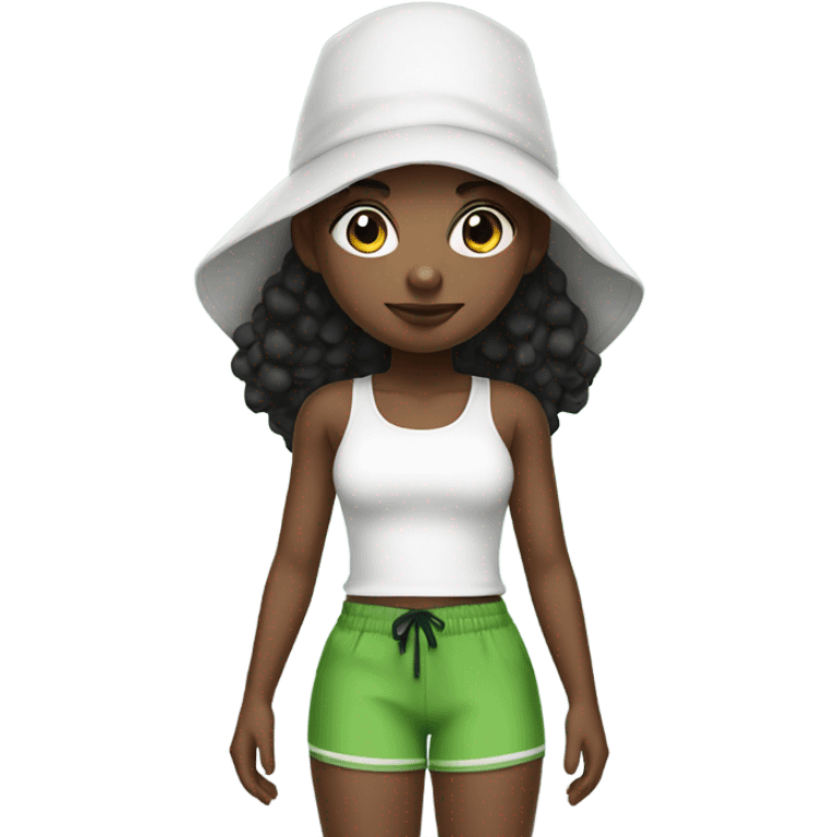 Black girl with black bonnet, white tank top and green shorts emoji