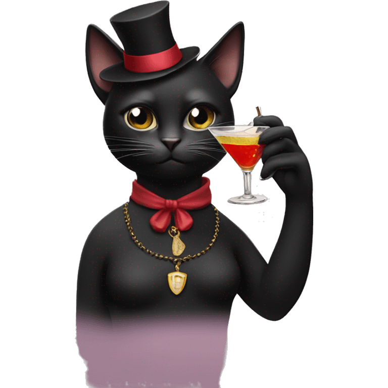 Black cat smoking and drinking a martini she’s a lady cat  emoji