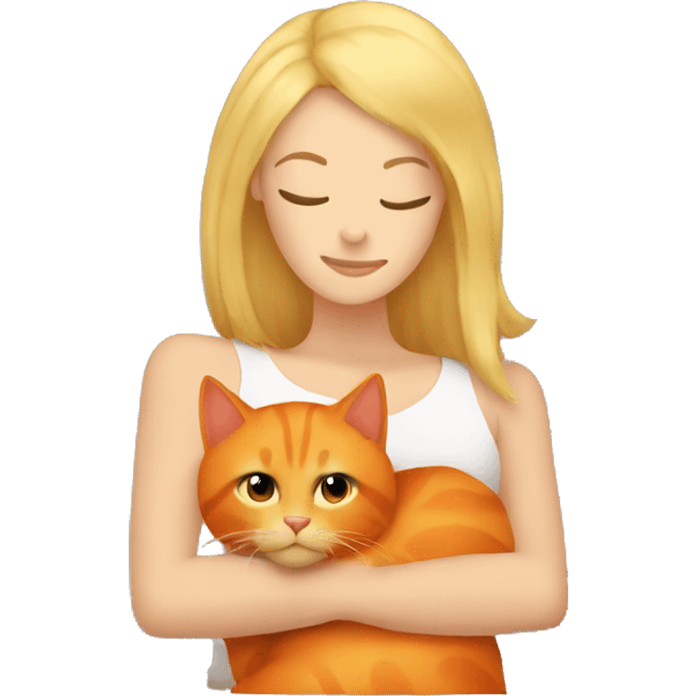 blonde women cuddling with orange cat  emoji