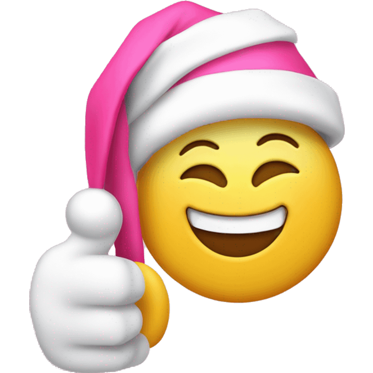 Pink thumbs up smiley face with pink Santa hat emoji