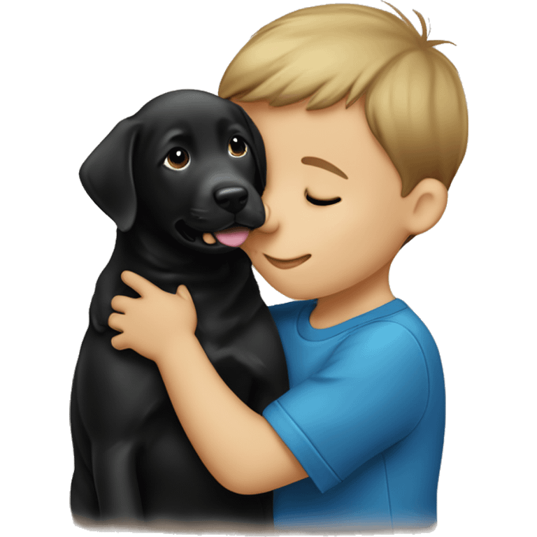 14 week old black Labrador puppy that is kissing a 4 year old boy  emoji