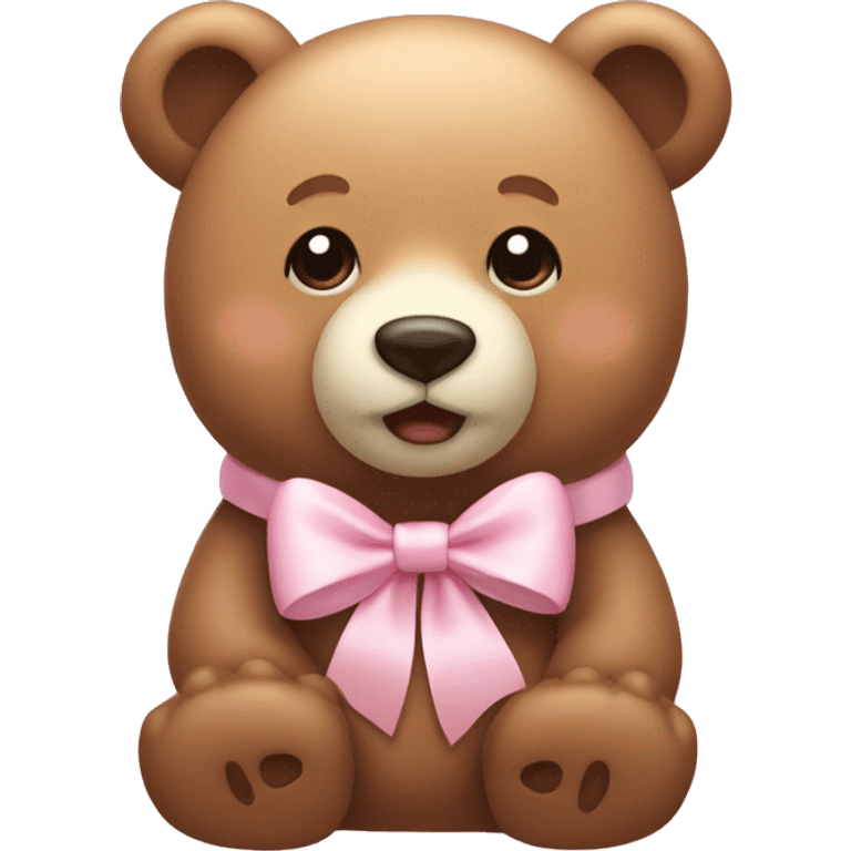 cute bear with light pink bow on the neck of the bear emoji