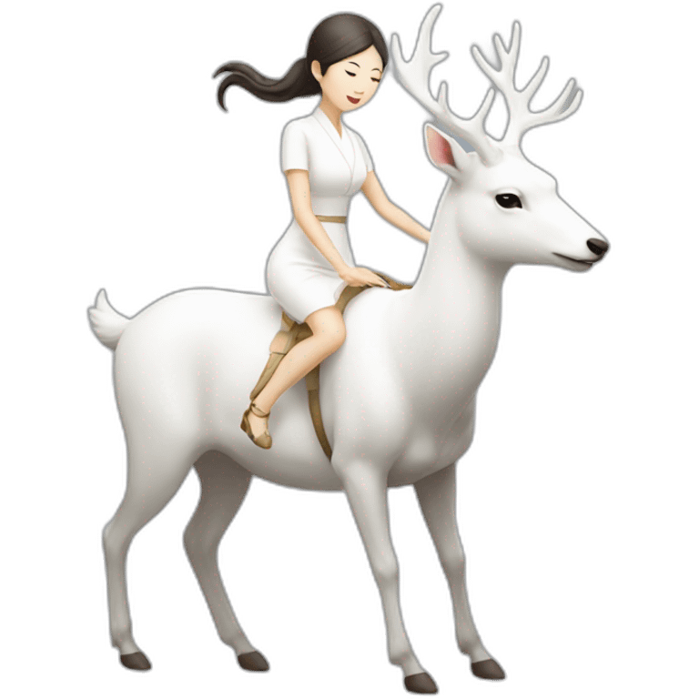 A Japanese woman in a white dress riding a white deer emoji